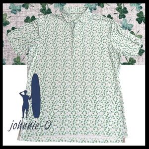 Johnnie-O White/Green Shamrock Hibernian Featherweight Performance Golf Polo (L)
